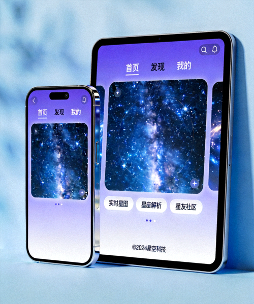 星空官方APP在智能手机和平板电脑上的界面展示
